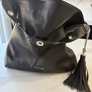 Michael Kors Black Pebbled Leather Tassel Hobo Tote